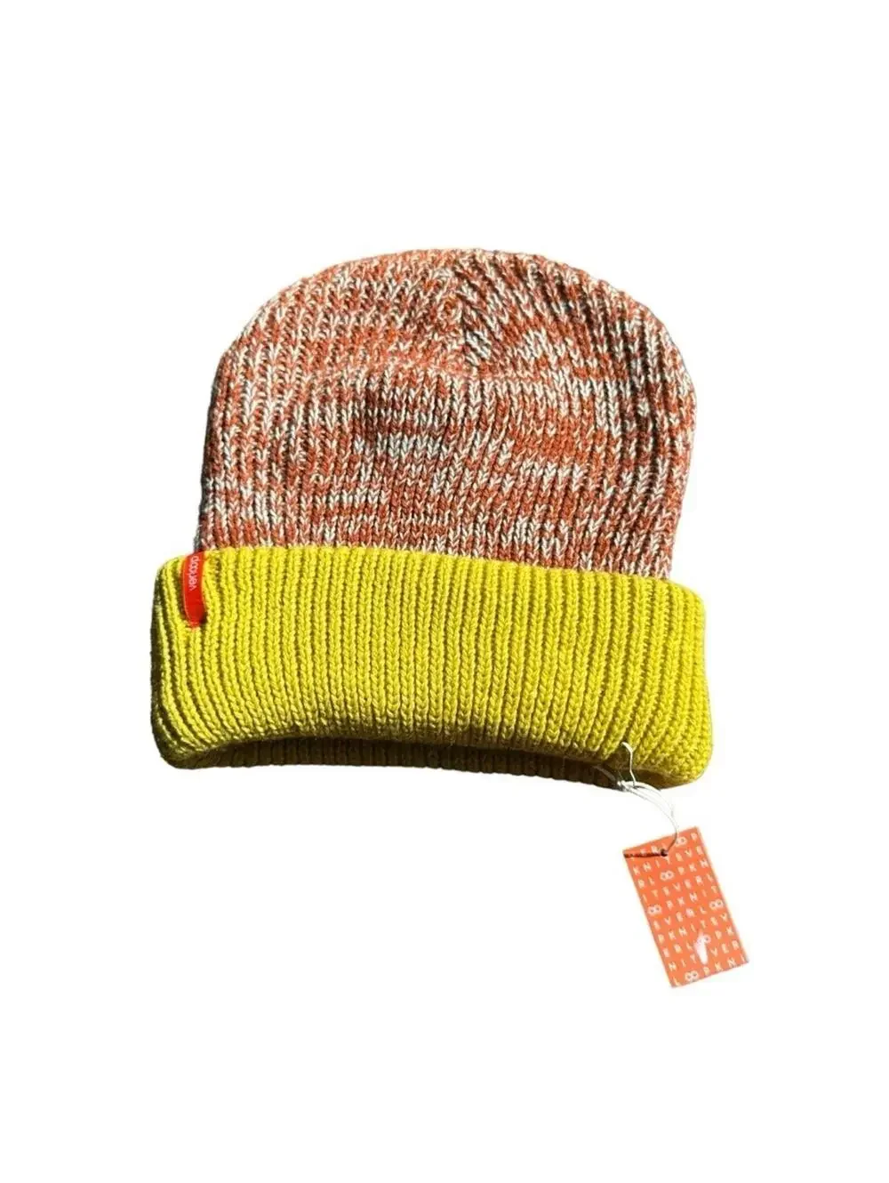 Verloop Colorblock Plush Knit Beanie NWT Yellow Orange